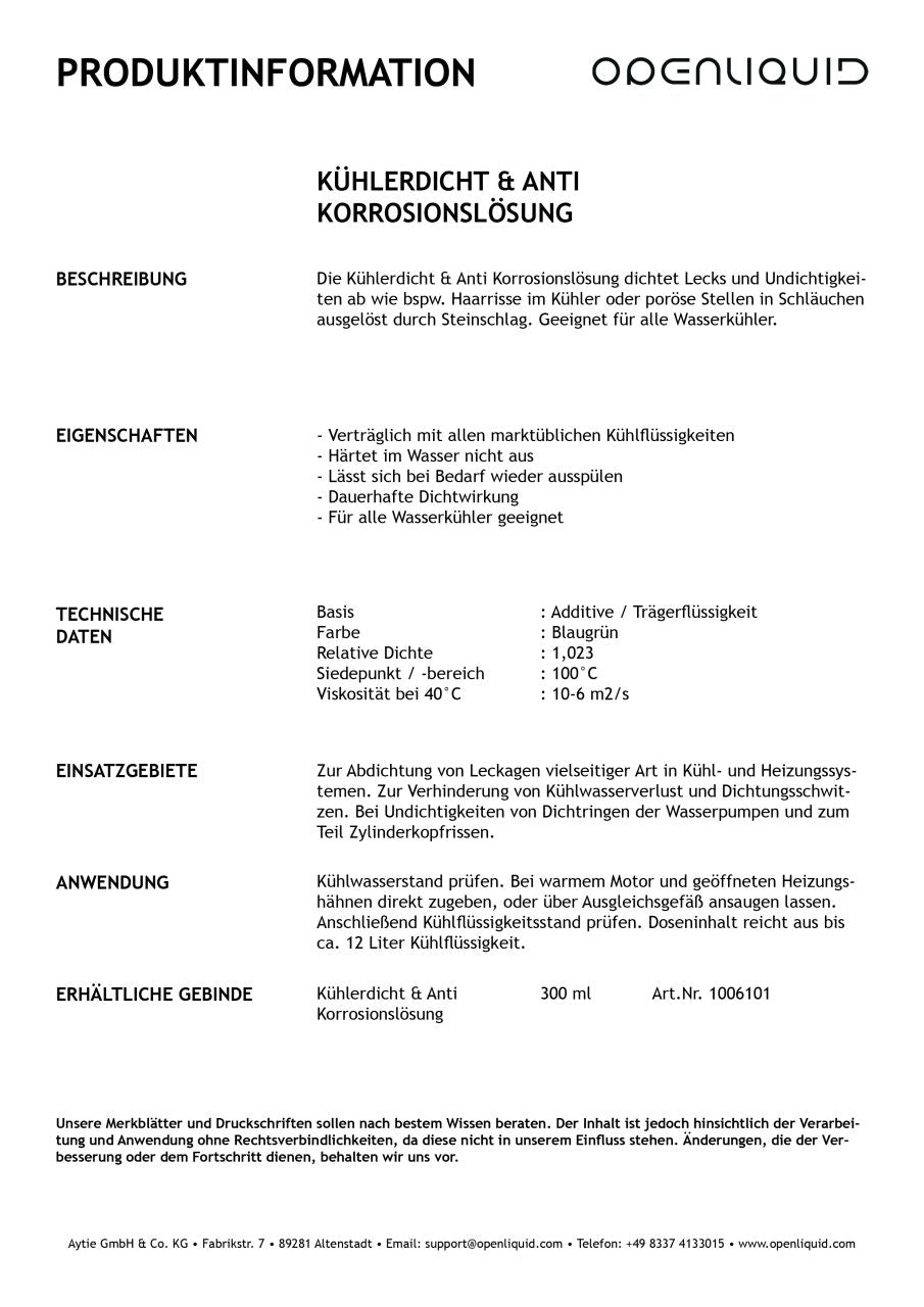 Kühlerdicht & Anti Korrosionslösung 300 ml
